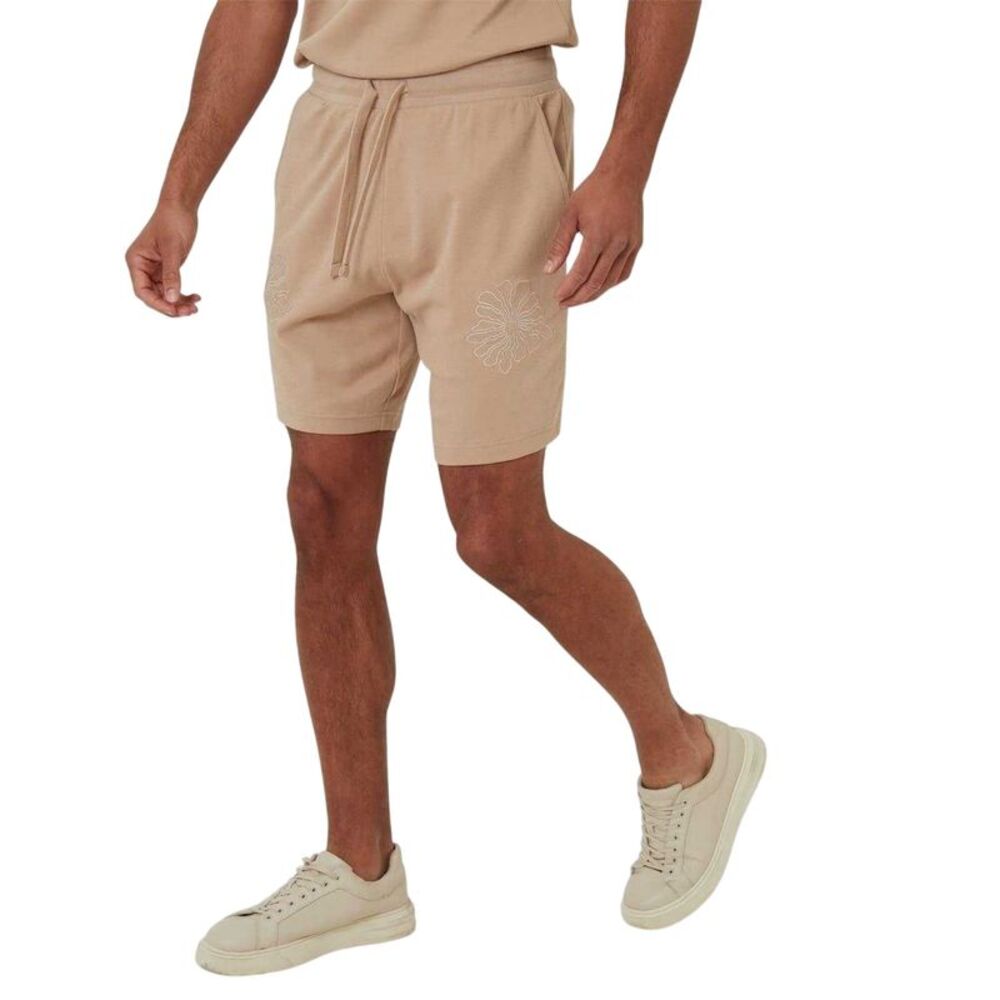 Threadbare Mens Ardsley Fleece Floral Shorts / Stone